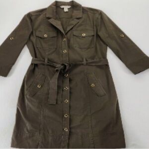 Banana Republic Shirt Dress Womens Olive Green 3/4 Sleeve Belted Army Style Sz 0